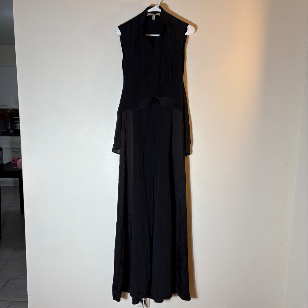 BCBGMAXAZRIA RUNWAY Black Pleated Silk Maxi Dress XS
